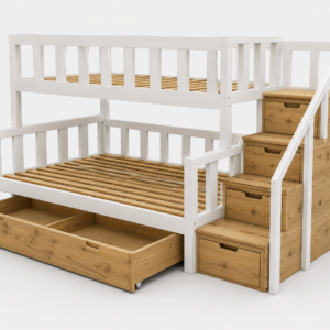 Modern Wooden Bunk Bed with Storage Drawers